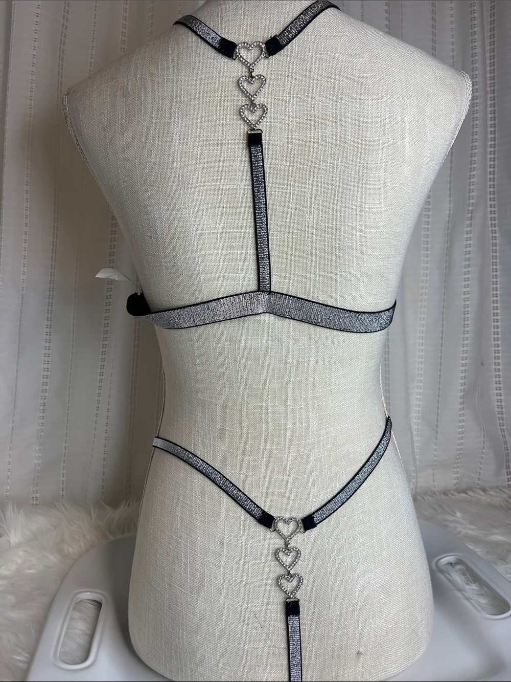 Iridescent Purple Triangle Bra & Panty Set with Silver Heart Rhinestone Trim - Picture 6 of 8